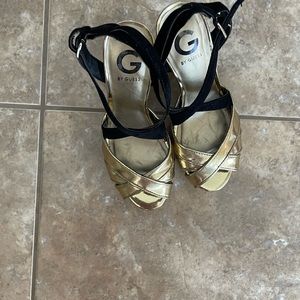 Women Shoes Heels Platform 7 Gold Color.